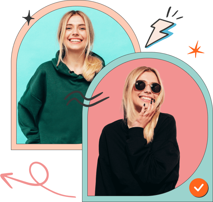 Aryan, the blonde, dressed in a green hoodie with a smile on her face